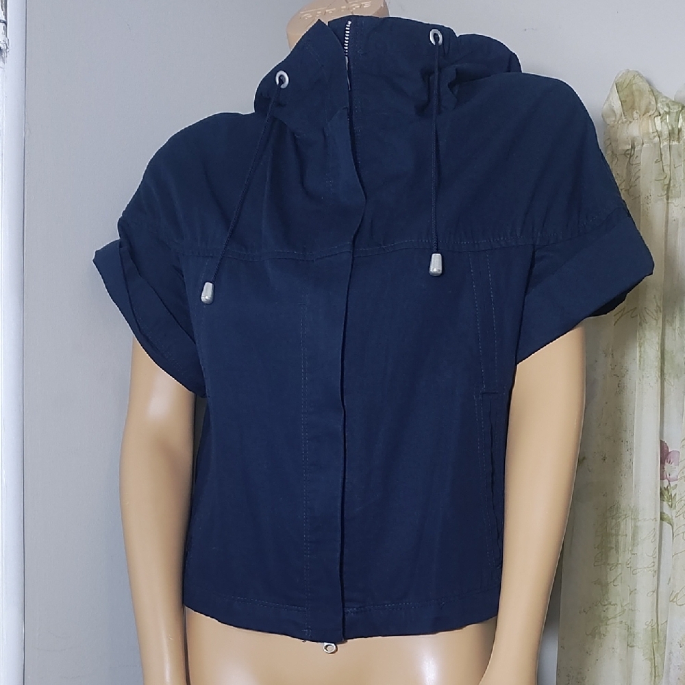 Mango Dark Blue Hooded Short sleeve Utility Jacket